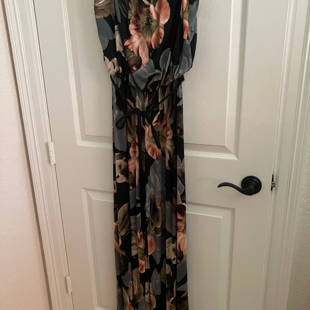 Floral Black Jumpsuit with Pink & Gray Blooms